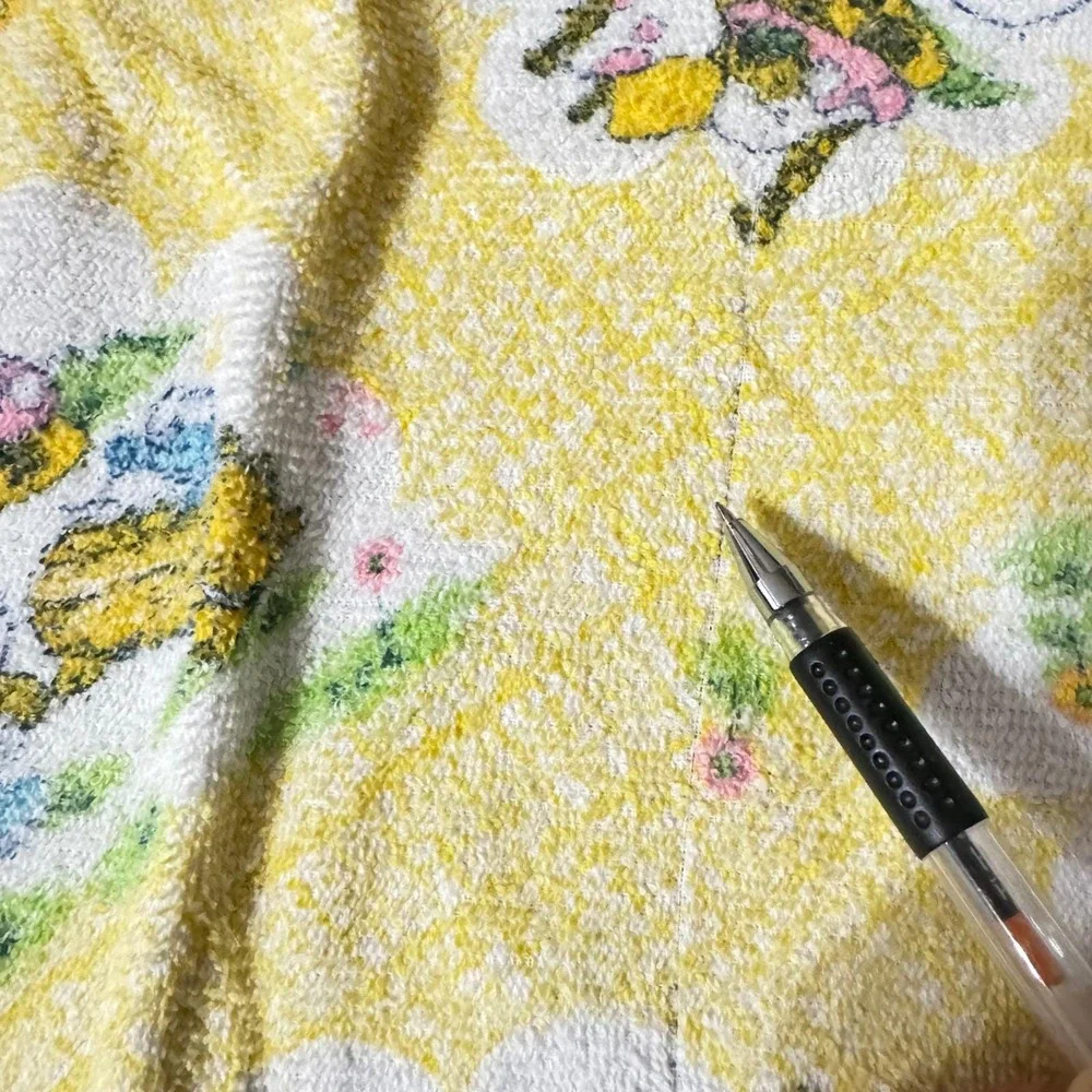 VTG 80s‎ Dundee Hooded Baby Towel Yellow Animal Cloud Print Cotton Terry Cloth